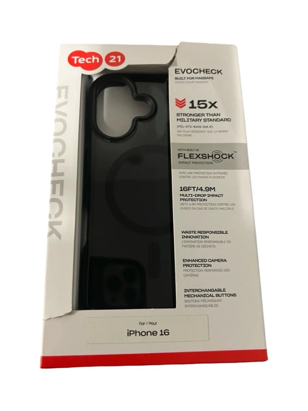 tech21 EvoCheck Black iPhone 16 Protective Case